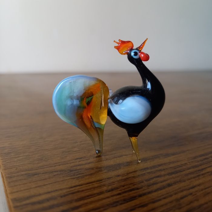 MURANO, mini figurka szklana KOGUT, praca ręczna .