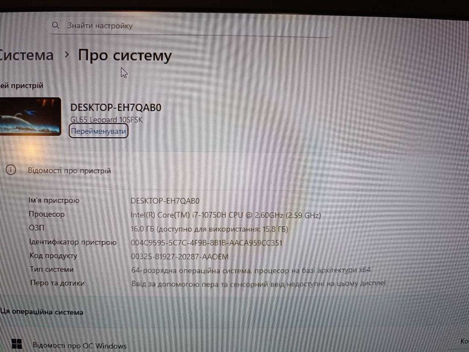 MSI GL65 Leopard 10SFSK-062