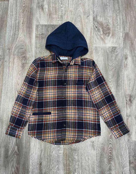 Трендова сорочка Old Navy L(10-12 р.) на 146 см рубашка в клітинку з капюшоном