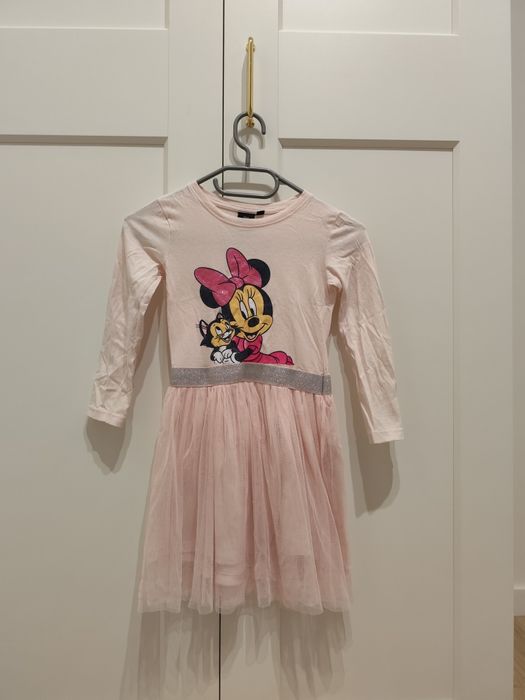 Sukienka z nadrukiem Minnie Mouse Myszki Minnie różowa z tiulem