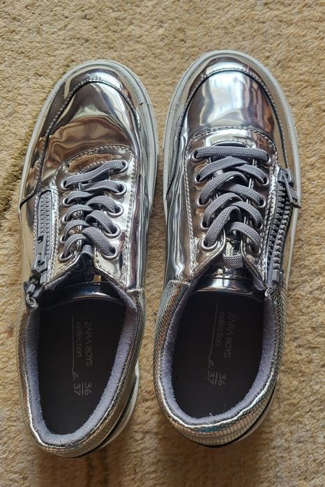Buty ZARA 36/37 srebrne błyszczące na suwak