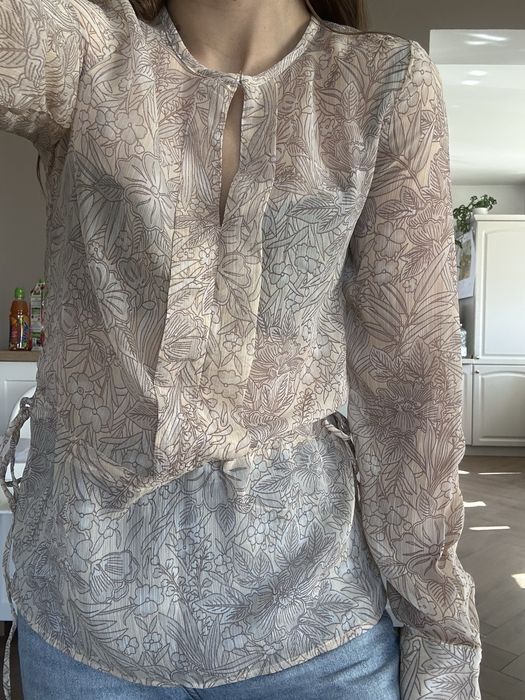 Bluzka mgielka koszula dlugi rekaw elegancka wzory wiazana