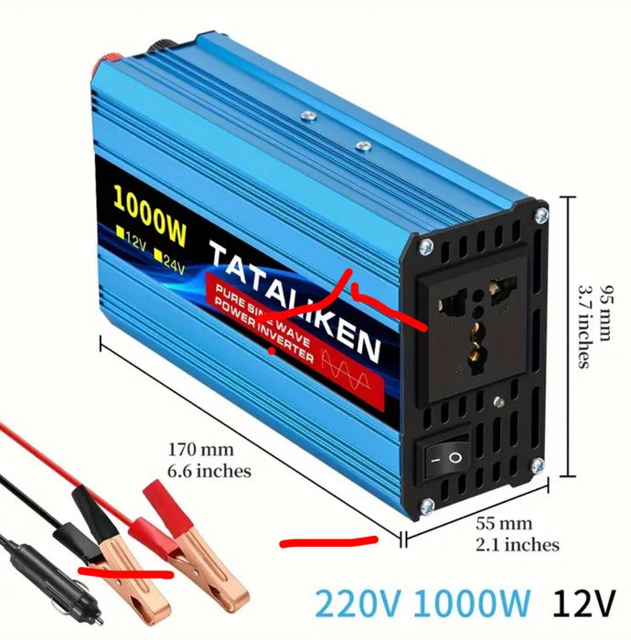 Інвертор Tataliken 1000W, 1600W  12-220v чистий (правильний) синус