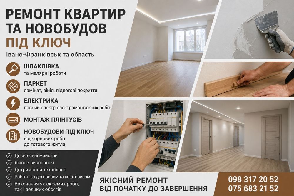 Ремонт квартир, будинків та новобудов Івано-Франківськ