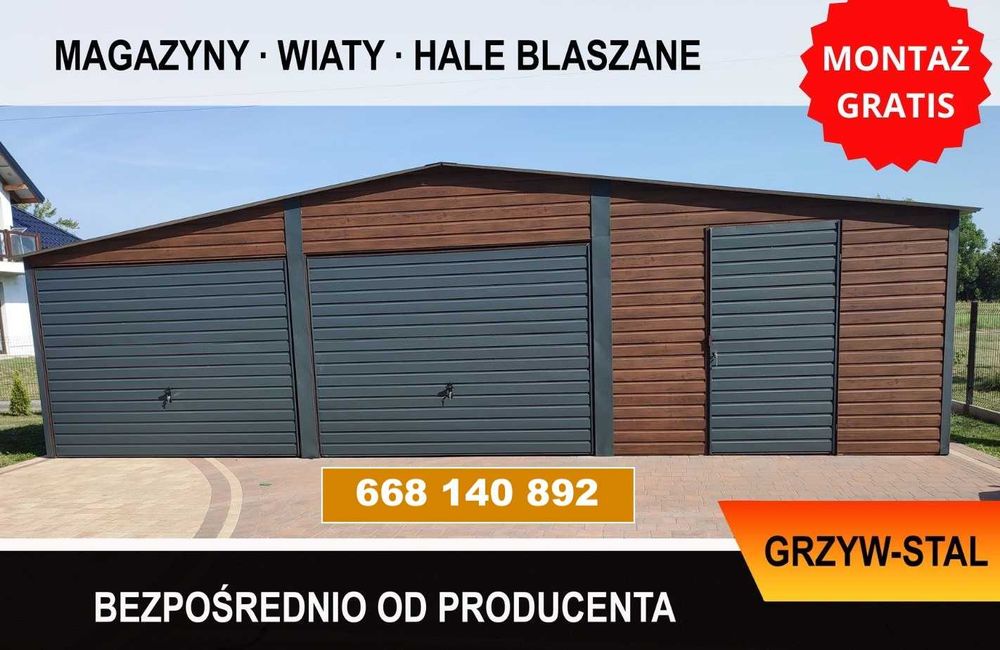 Drewnopodobny Garaż Blaszany /Wiata / Garaże Blaszane – GRZYWSTAL
