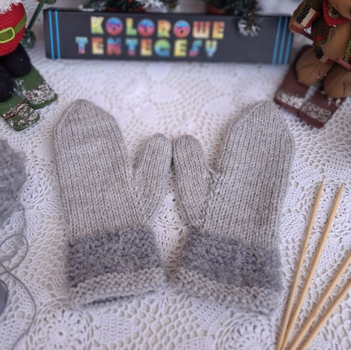 Rękawiczki handmade wełniane z jednym palcem  , szare