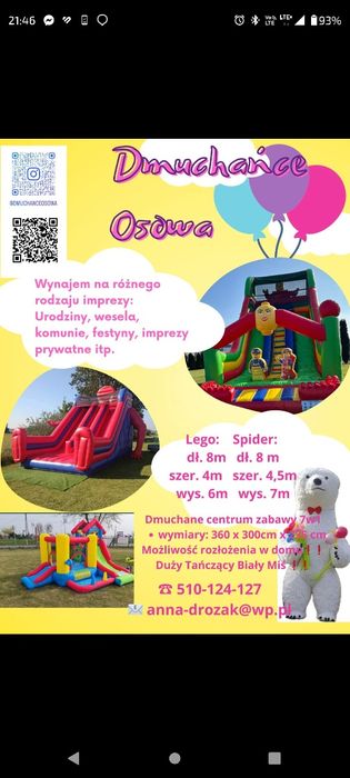Dmuchańce zjeżdżalnia dmuchana Osowa Trójmiasto i okolice , pewna firma