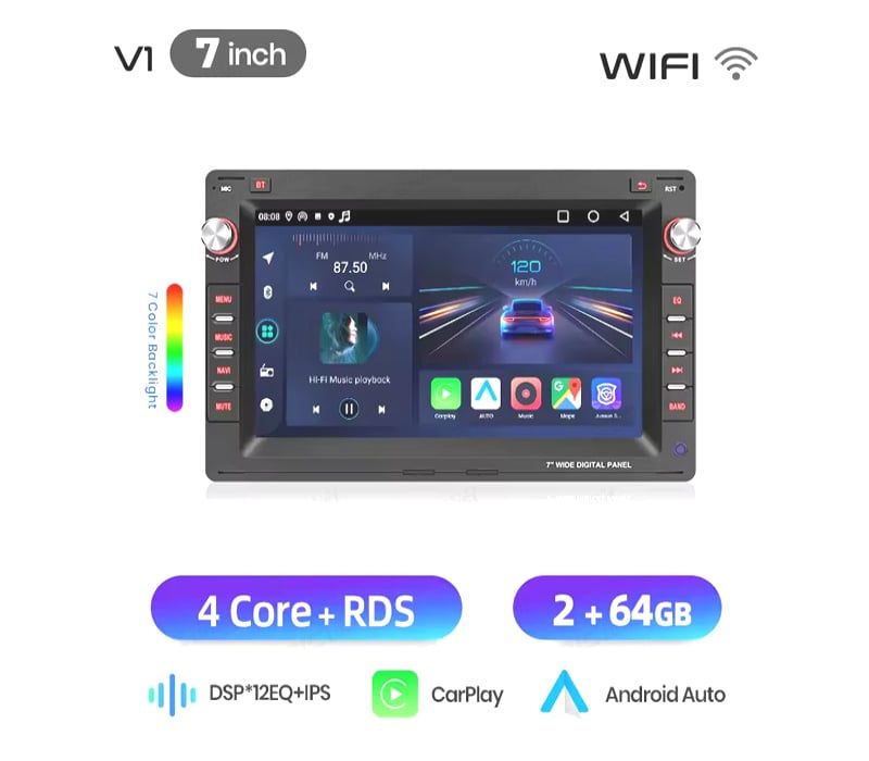 AUTO RADIO GPS ANDROID 14 PARA SEAT SKODA VOLKSWAGEN VW 7"