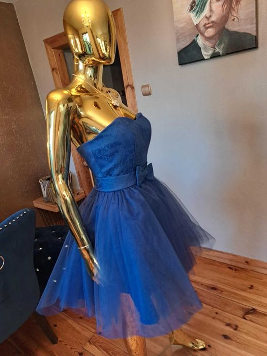 Sukienka gorsetowa PIN-UP granatowa, R34. Polski producent.