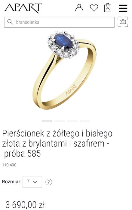 Złoty pierścionek z szafirem i diamentami