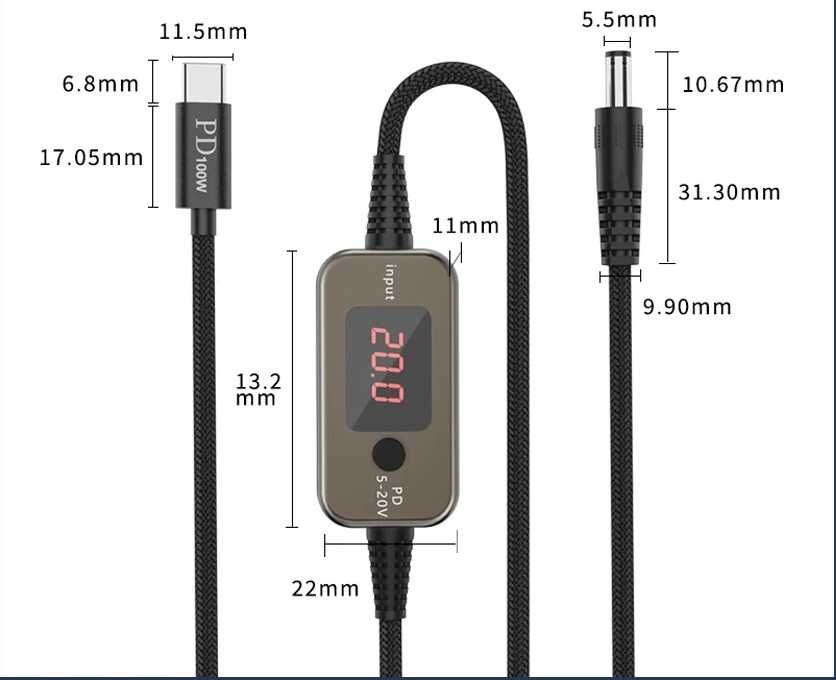 Кабель dc 5.5×2.1 5v 12v 15v 20v для роутера/ноутбука кабель type c dc