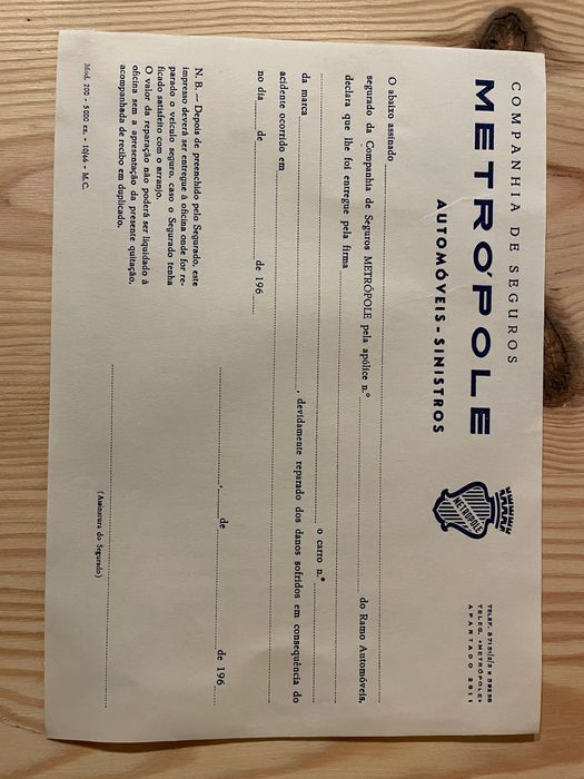 Seguros Metrópole - Documento reparação de veículo