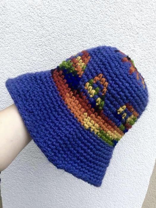 Шерстяная винтажная вязанная шапка панама ручной работы stussy