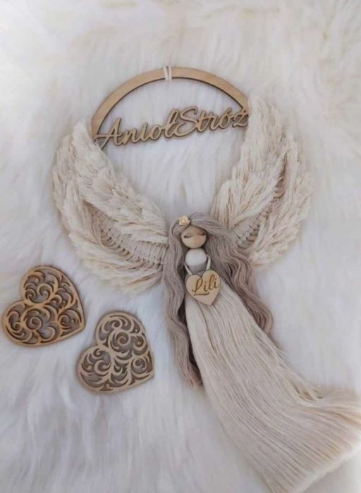 Anioł Stróż, makrama, chrzeest, komunia, prezent