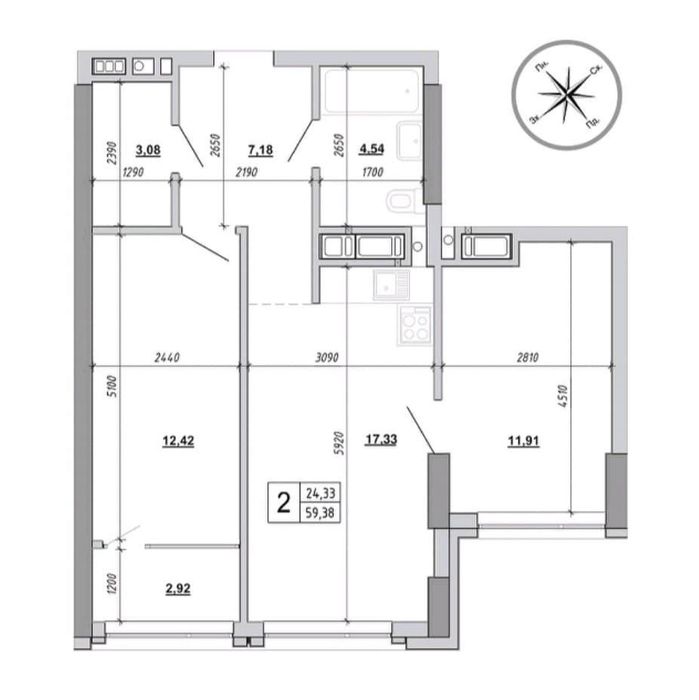 2-комнатная квартира по адресу (площадь 59,4 м²) - Atlanta.ua - фото 5