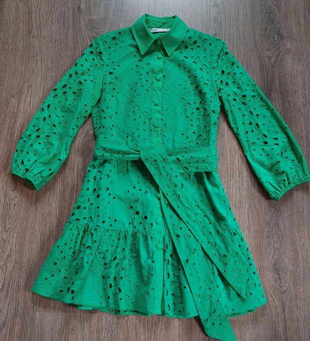 Sukienka krótka ażurowa zielona Zara 34 / XS