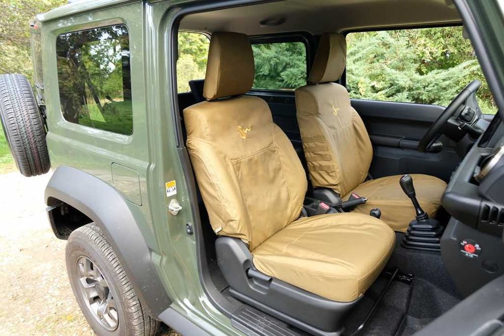 SHE-WOLF pokrowce foteli – komplet na przód Suzuki Jimny, JEEP Wrangler, Ineos Grenadier, Mitsubishi Pajero 4 MOLLE oryginalna Cordura