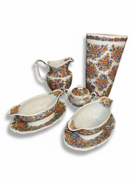 Duży zestaw Serwis Opole Porcelana Ręcznie Malowana Wzór Kwiatowy