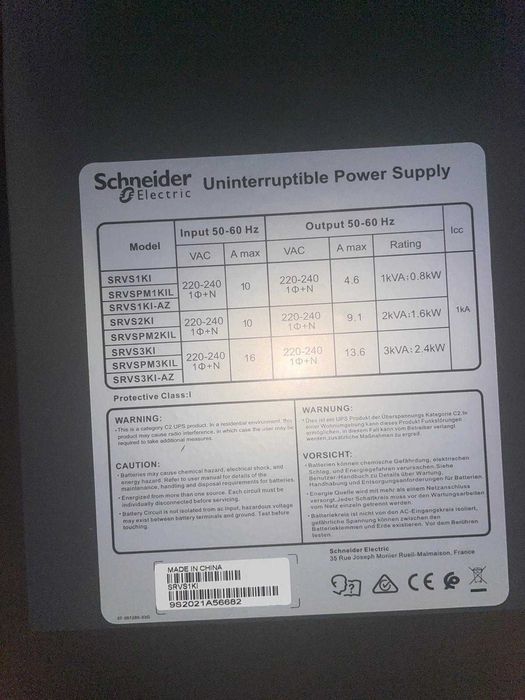 UPS Schneider Easy UPS SRV1KI – 1 kVA Online64550970867585122