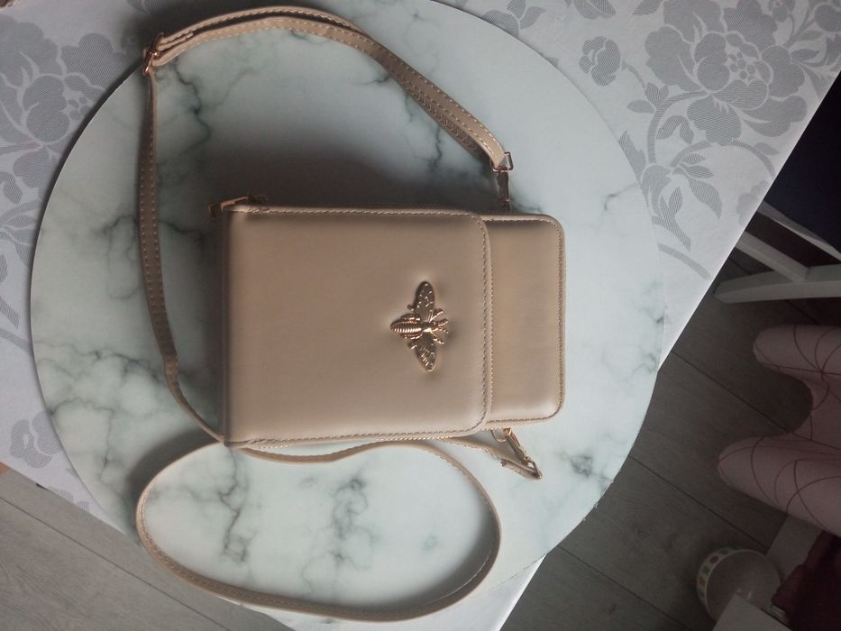 Torebka kopertówka damska, beżowa, mała torebka, NOWA