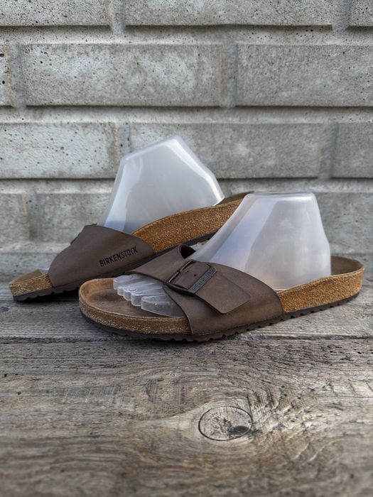 Brązowe, skórzane klapki sandały Birkenstock Madrid, rozmiar 43
