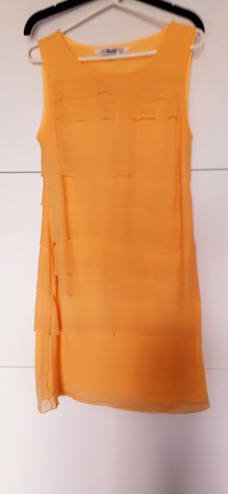 Sukienka morelowa żorżeta/szyfon falbany Ravel S