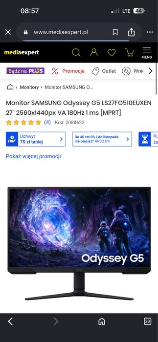 Monitor SAMSUNG Odyssey G5 LS27FG510EUXEN 27" 2560x1440px VA 180Hz 1 ms
