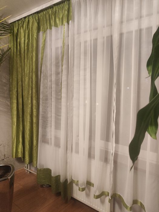Firany, zasłony komplet. Zielone
