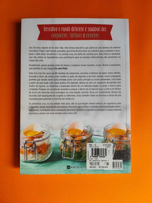 Livro CRU – Carpaccios, Tártaros e Ceviches | Inês Simas | Como Novo