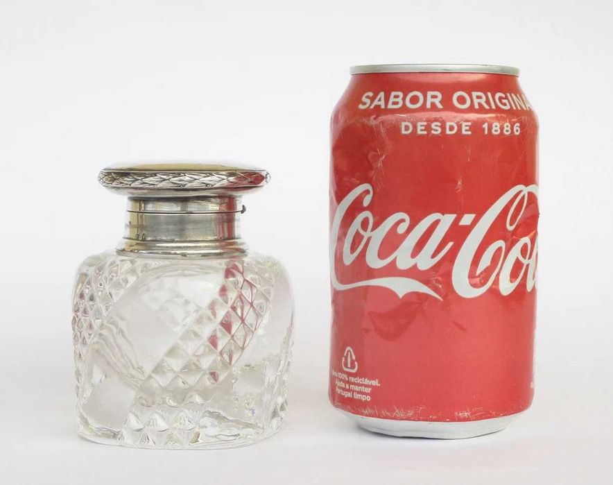 Antigo tinteiro em cristal e prata Portuguesa séc. XIX/XX