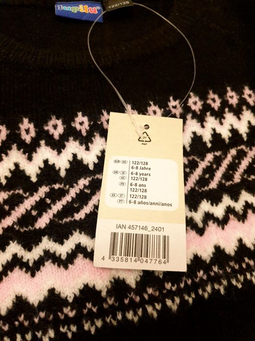 Sweter sweterek dziewczęcy 122/128 wzór nordycki norweski zima zimowy