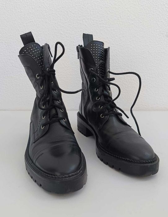 Botas estilo Militar/Combate em pele verdadeira, marca Zara, tamanho 36 - Como novas!
