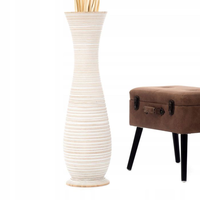 Duża biała waza podłogowa 70 cm na pampas trawy i suche bukiety