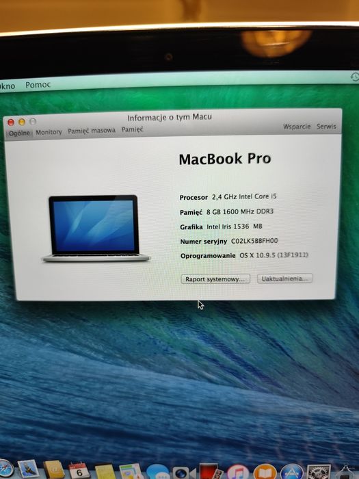 MacBook Pro 8GB pamięci RAM 256 GB dysk 2013r