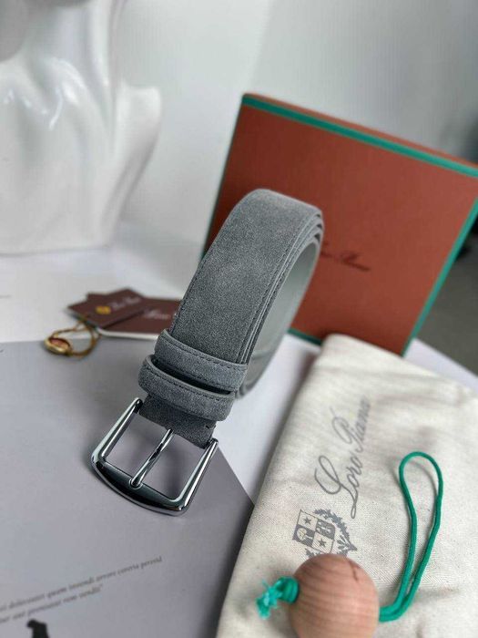 Мужской замшевый ремень Loro Piana серый пояс натуральная кожа r151