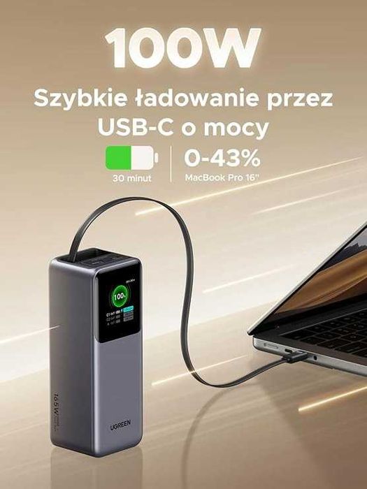 UGREEN Nexode Pro Powerbank 20000mAh 165W z 65cm wbudowanym kablem USB-C, USZKODZONY