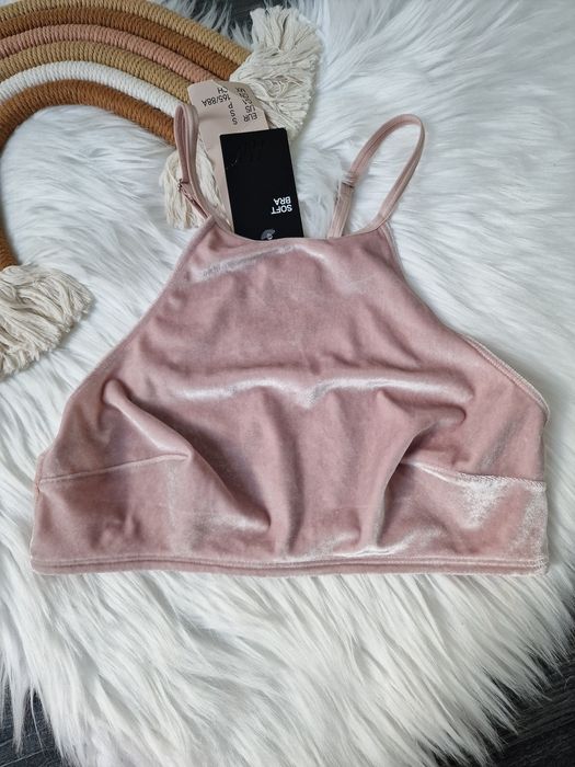 Miękki,  welurowy biustonosz,  koronkowym tyłem, h&m S