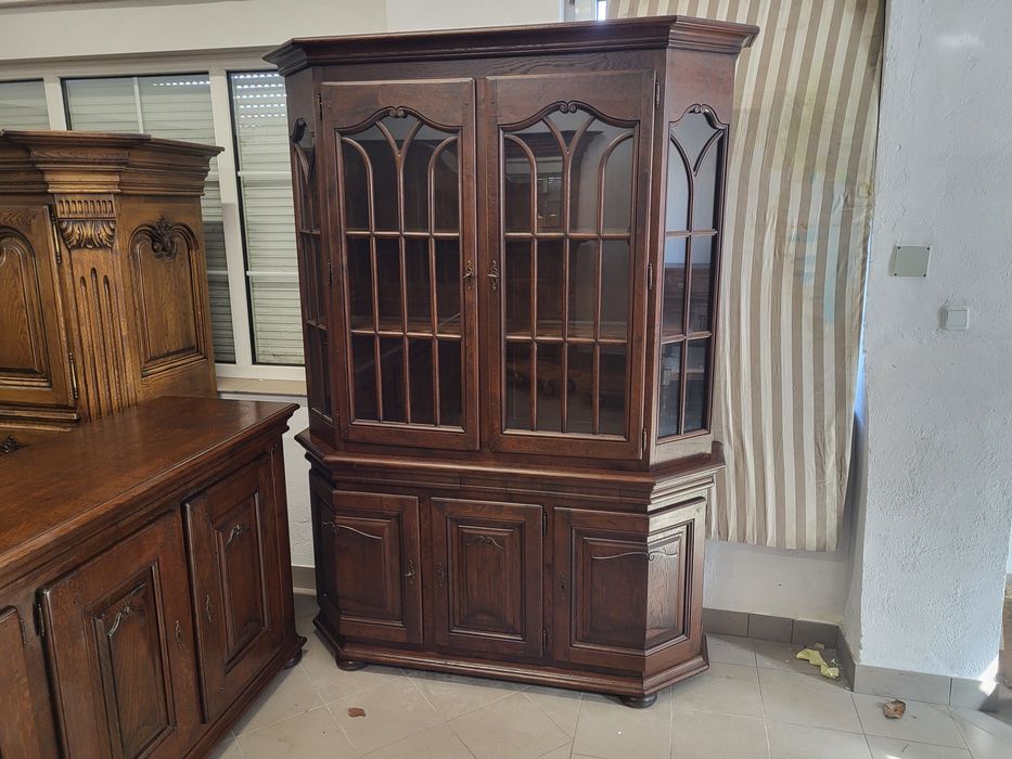 Zestaw 100% dębowy komoda witryna stół 8 krzeseł meble holenderskie