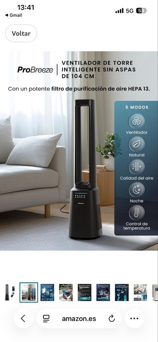 Ventoinha Pro Breeze com Wi-Fi Preto