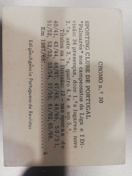 Cromo da equipa do SPORTING, 1967/68