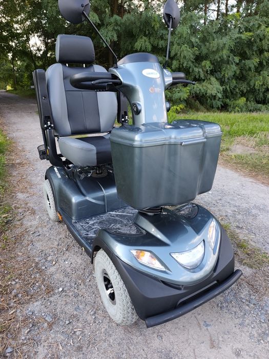 Wózek elektryczny dla seniora inwalidzki pojazd skuter Invacare Sanimed 15km/h duże akumulatory wygodny skrzynka solidny szybki