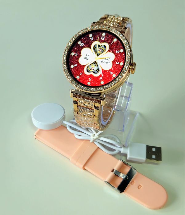 Piękny nowy smartwatch złoty zegarek damski + 3 paski