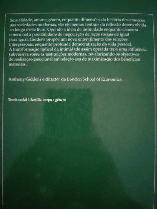 Livro: Transformações da intimidade de Anthony Giddens