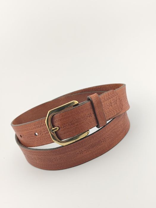 r. 72-83  Lloyd Pasek Retro damski skóra brązowy złota klamra