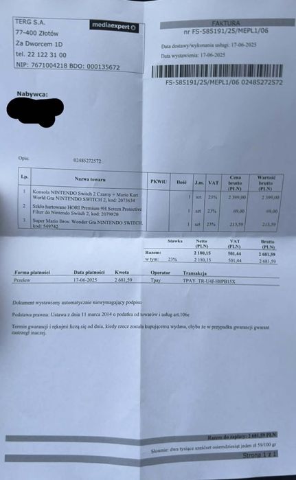 Nintendo Switch 2 Gwarancja Media Expert