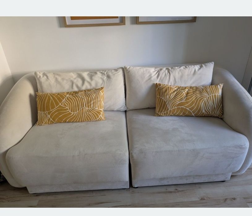 Sofa biała kremowa welur modułowa