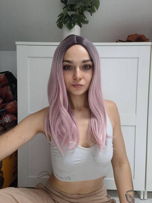 Peruka premium ombre pudrowy róż bob synthetic hair wig