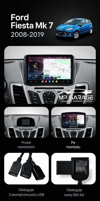 Ford Fiesta MK7 2008 - 2017 Radio Android_14 4G DSP CarPlay Qled Montaż Gwarancja