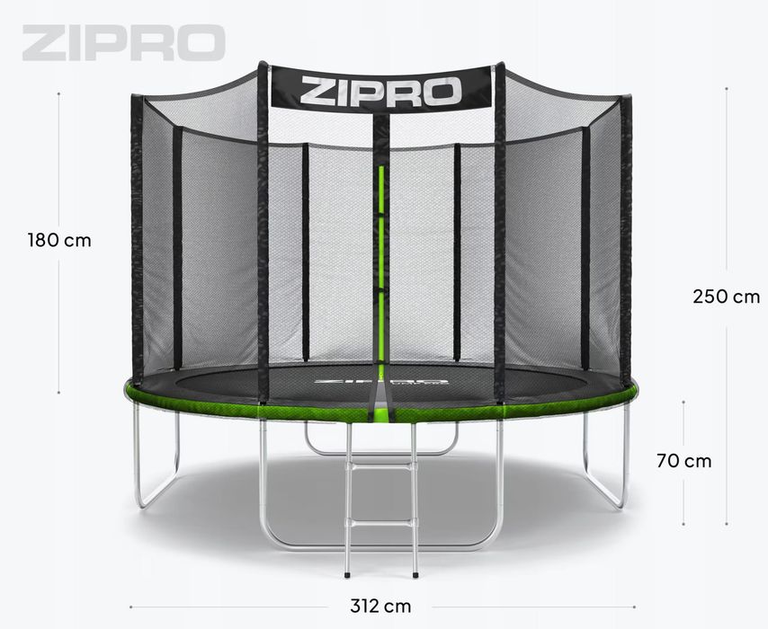 ZIPRO Trampolim redondo Jump Pro com rede de proteção exterior 10FT 312 cm