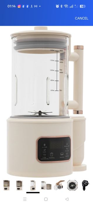 Máquina automática de fazer leite vegetal e sumos (ou soy milk maker), com capacidade de 1500 ml